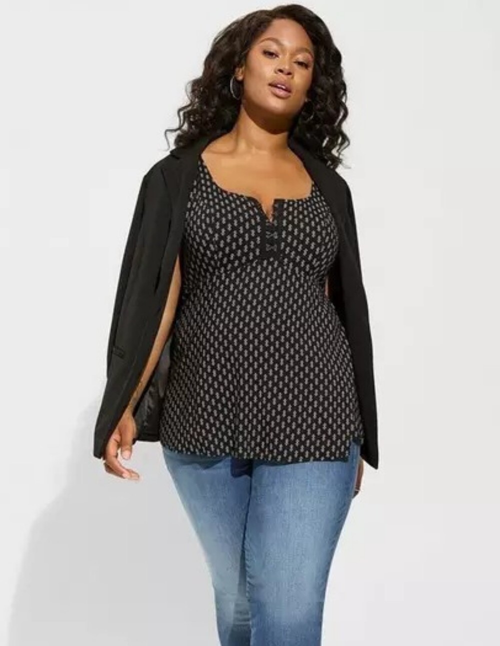 torrid Black Patterned Henley Tank Top